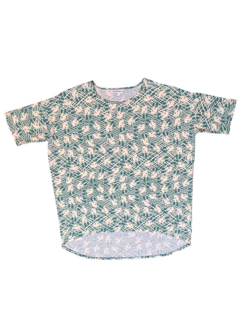 Disney Mickey Mouse LuLaRoe Irma Tunic Top 2XL Green & Cream Travel Vacation Plu